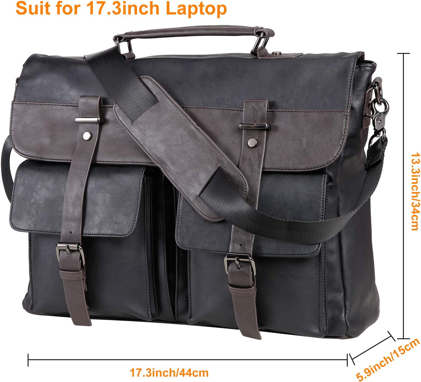 Leather Messenger Bag for Men,15.6 Inch Vintage Laptop Bag Briefcase Satchel - Image 2
